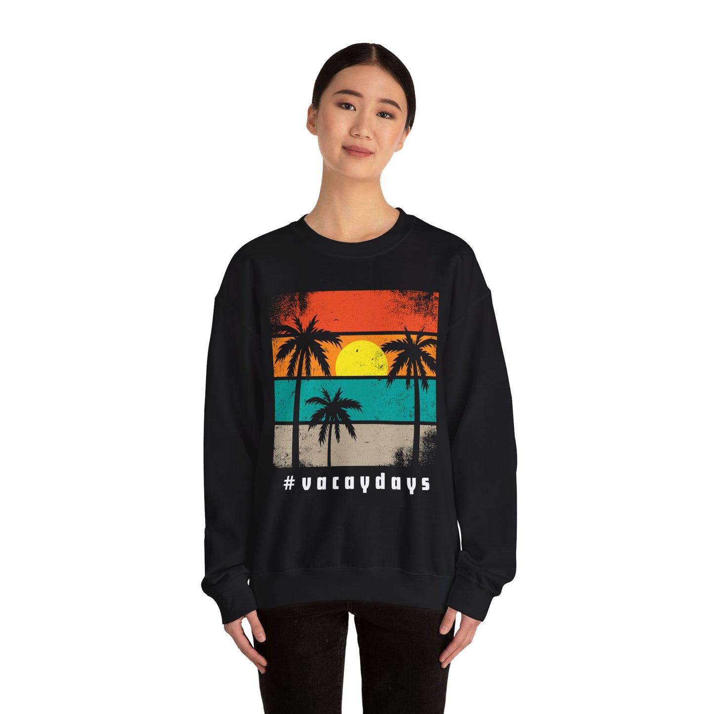 "Vacay Days" Retro Sunset Crewneck - Cozy Unisex Travel Sweatshirt