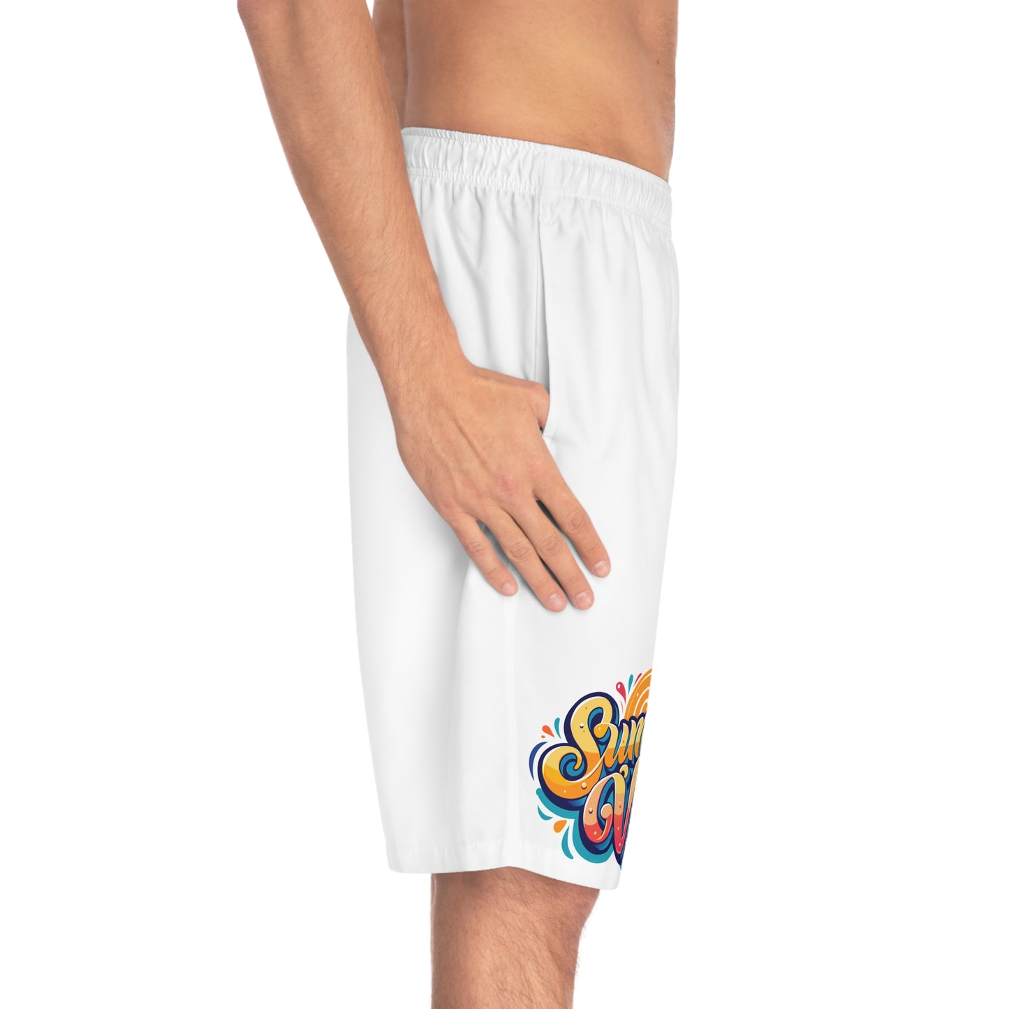 Sweet Summer Days Men’s Swim Trunks – Retro Sunset & Palm Trees Board Shorts