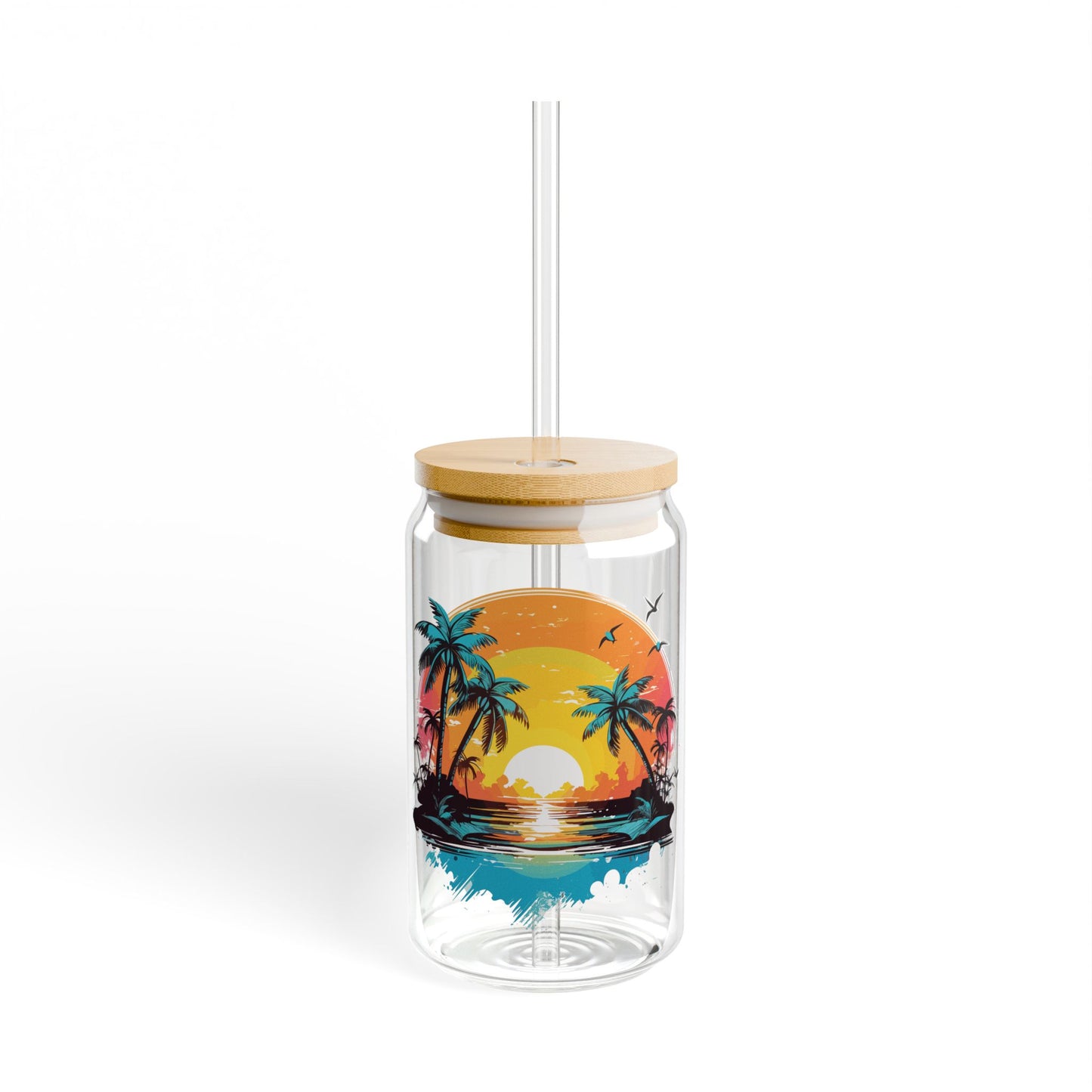 Tropical Sunset Sipper Glass - 16oz with Straw