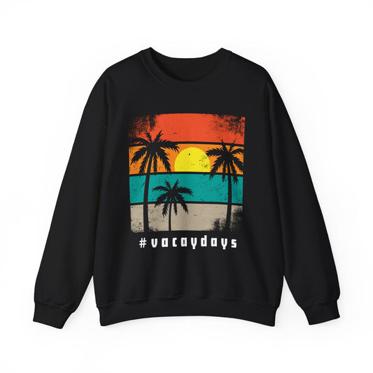 "Vacay Days" Retro Sunset Crewneck - Cozy Unisex Travel Sweatshirt