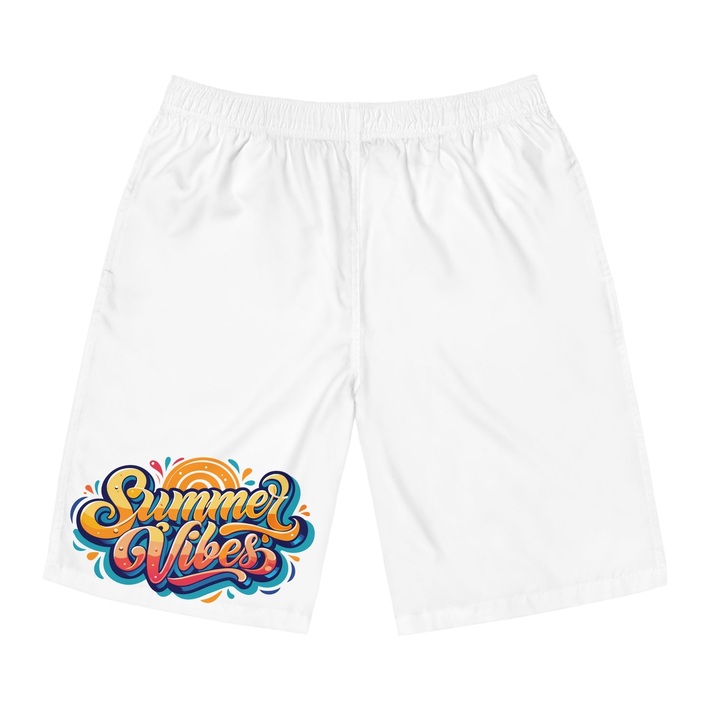Sweet Summer Days Men’s Swim Trunks – Retro Sunset & Palm Trees Board Shorts