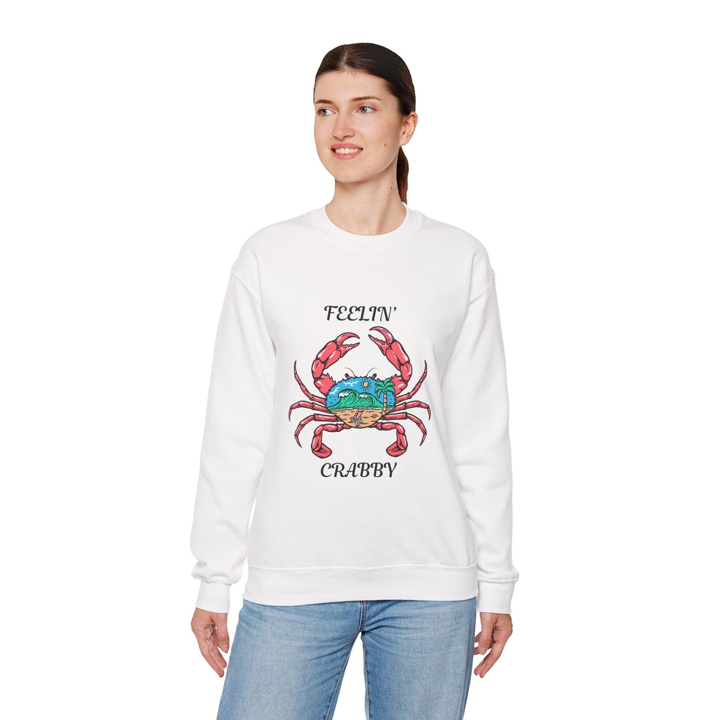Feelin' Crabby Crewneck Sweatshirt - Fun Unisex Sweatshirt for Coastal Vibes