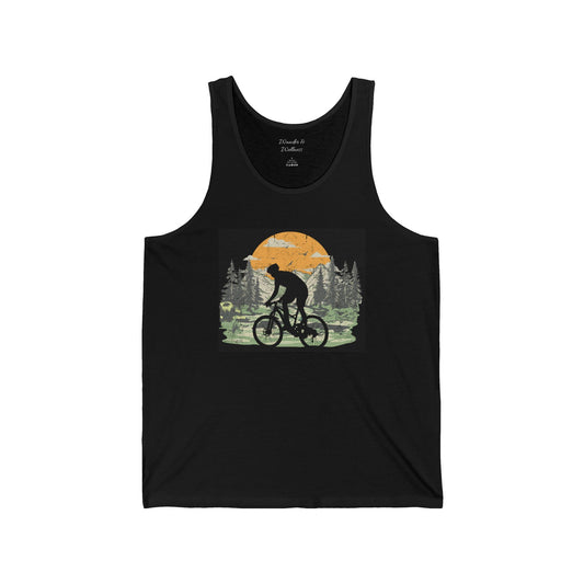 Mountain Biking Adventure Unisex Jersey Tank, Summer Beach Wear, Outdoor Sports Shirt, Gift for Cyclists, Nature Lover Apparel