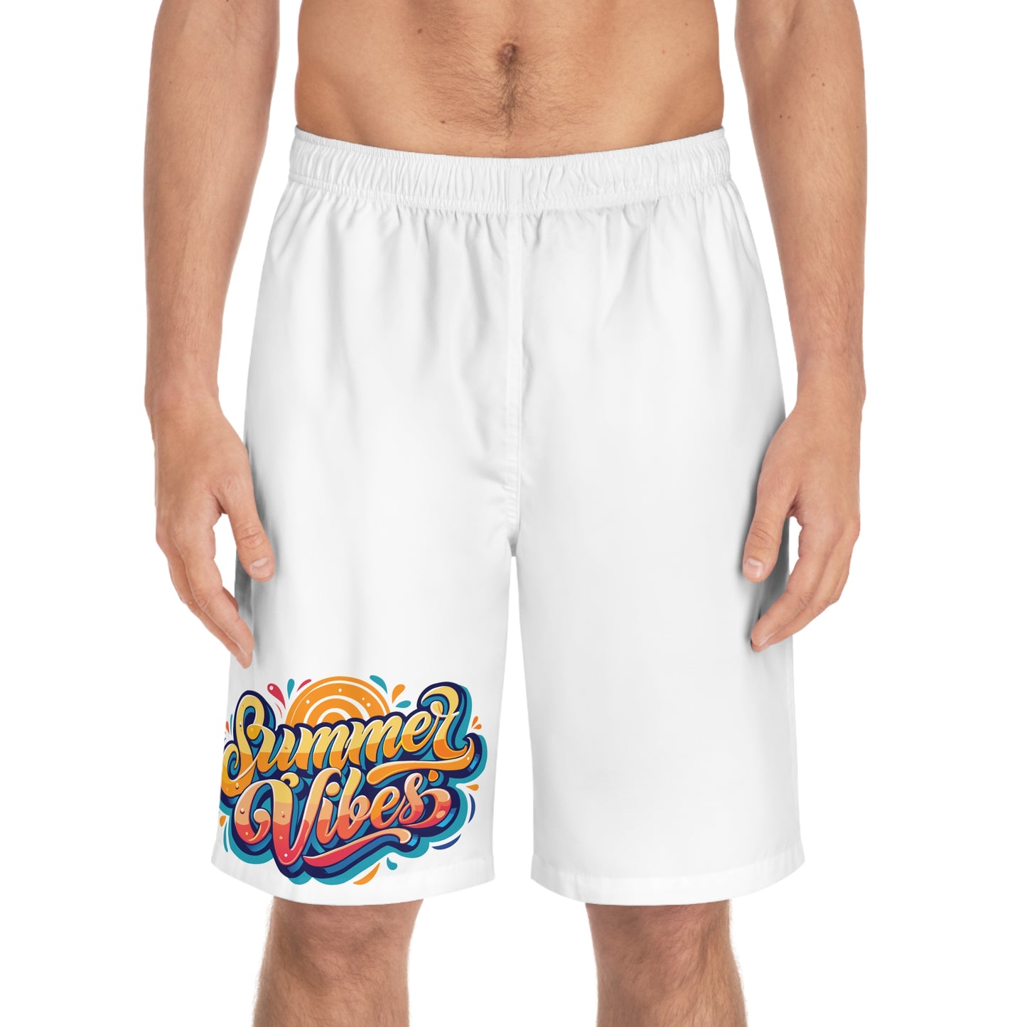 Sweet Summer Days Men’s Swim Trunks – Retro Sunset & Palm Trees Board Shorts
