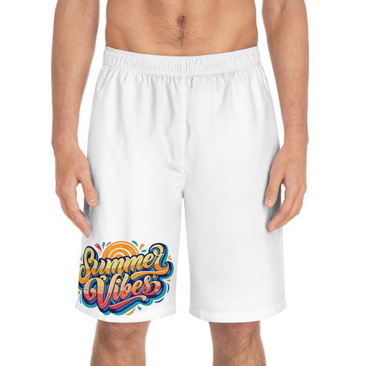 Sweet Summer Days Men’s Swim Trunks – Retro Sunset & Palm Trees Board Shorts