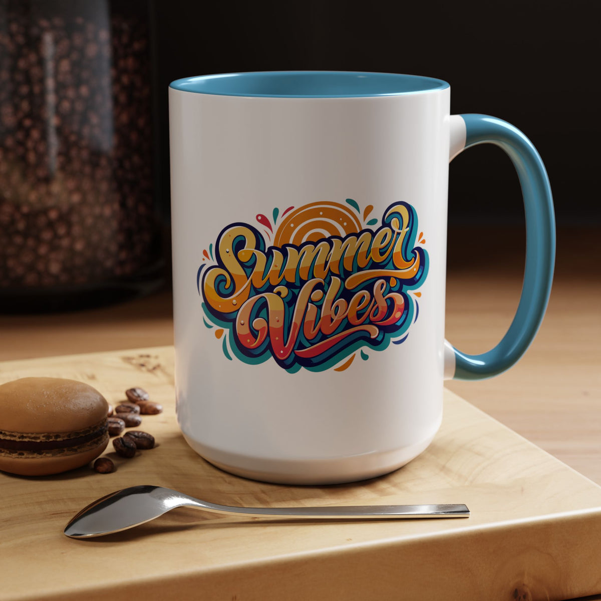 Summer Vibes Accent Coffee Mug, Colorful Mug for Summer, Beach Lover Gift, Fun Drinkware, Unique Kitchen Decor