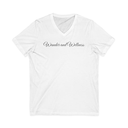 Wander and Wellness V-Neck Tee, Comfortable Unisex Shirt, Mindful Apparel, Gift for Travel Lovers, Wellness Vibes T-Shirt