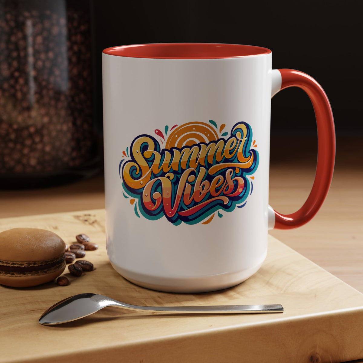 Summer Vibes Accent Coffee Mug, Colorful Mug for Summer, Beach Lover Gift, Fun Drinkware, Unique Kitchen Decor
