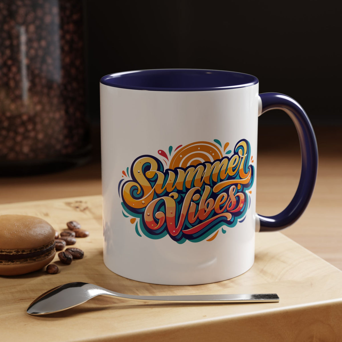 Summer Vibes Accent Coffee Mug, Colorful Mug for Summer, Beach Lover Gift, Fun Drinkware, Unique Kitchen Decor