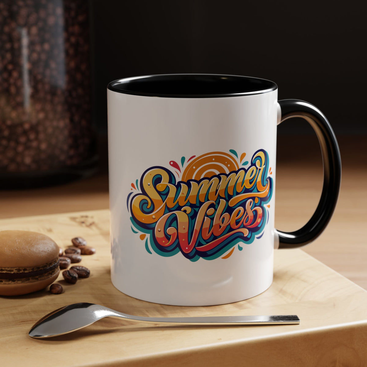 Summer Vibes Accent Coffee Mug, Colorful Mug for Summer, Beach Lover Gift, Fun Drinkware, Unique Kitchen Decor