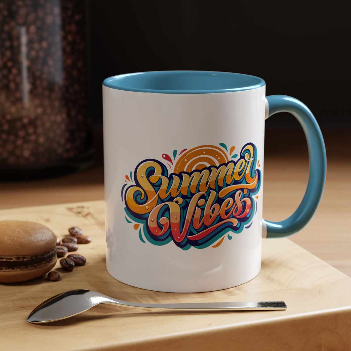 Summer Vibes Accent Coffee Mug, Colorful Mug for Summer, Beach Lover Gift, Fun Drinkware, Unique Kitchen Decor