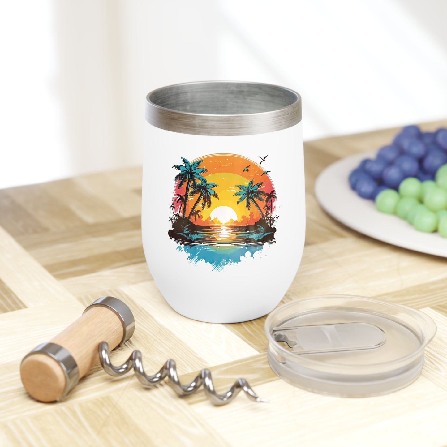 Tropical Sunset Wine Tumbler - Chill Vibes, Perfect for Gifts, Beach Parties, and Summer Gatherings, Insulated Wine Cup