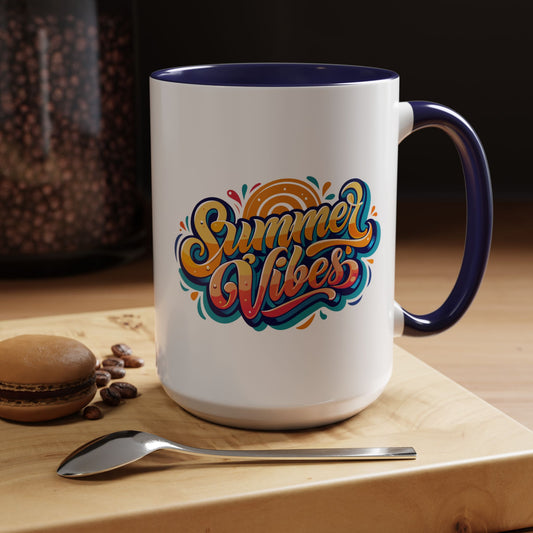 Summer Vibes Accent Coffee Mug, Colorful Mug for Summer, Beach Lover Gift, Fun Drinkware, Unique Kitchen Decor