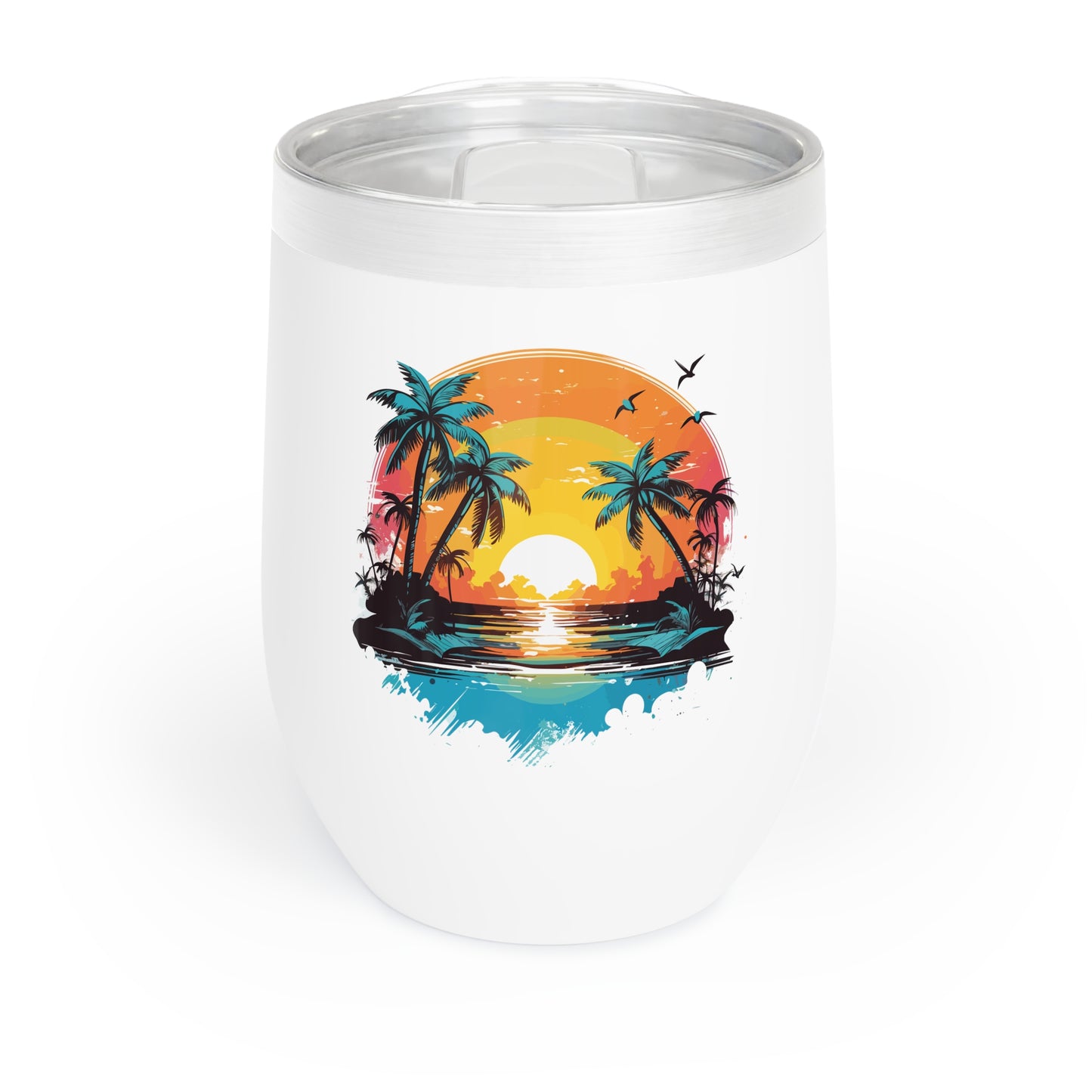 Tropical Sunset Wine Tumbler - Chill Vibes, Perfect for Gifts, Beach Parties, and Summer Gatherings, Insulated Wine Cup