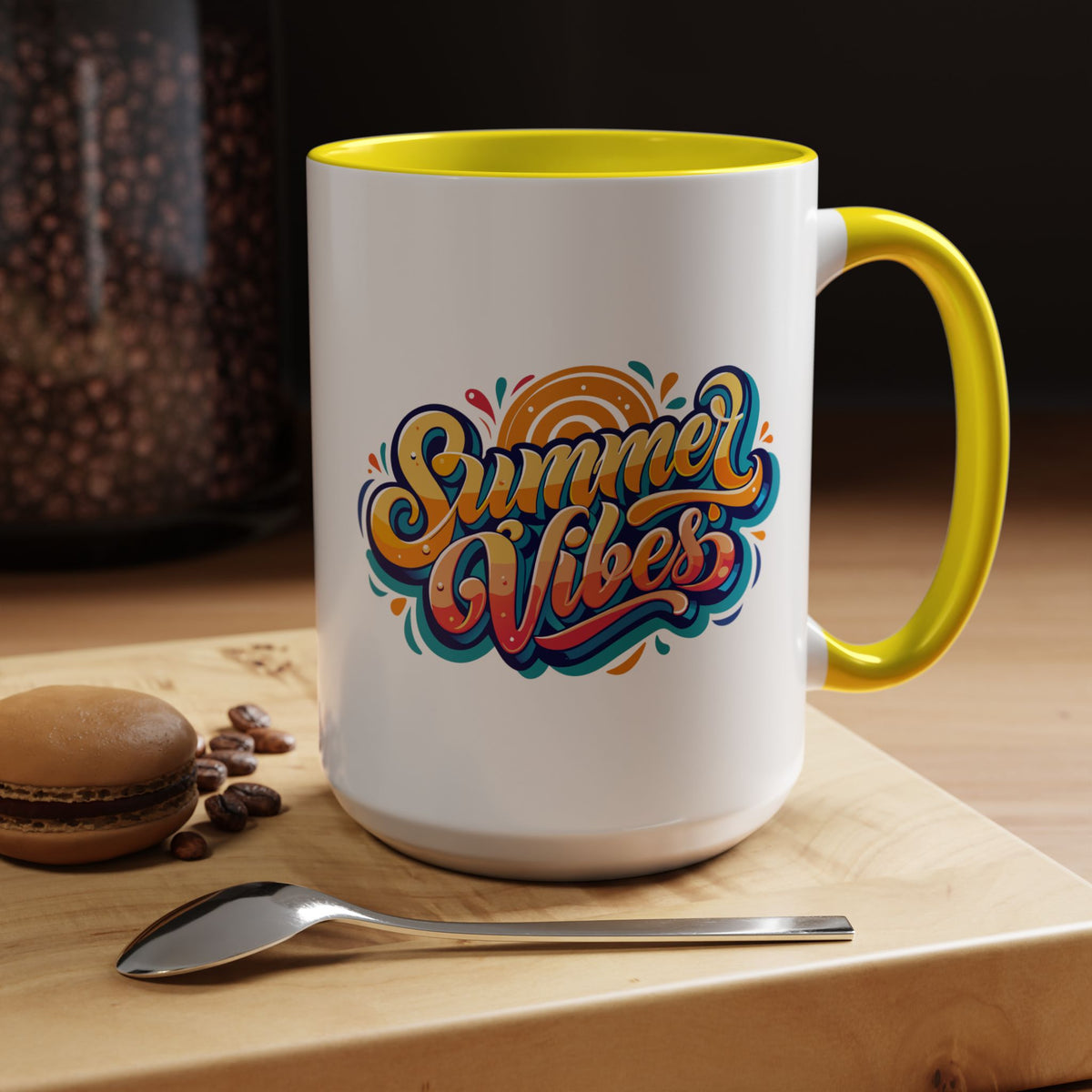 Summer Vibes Accent Coffee Mug, Colorful Mug for Summer, Beach Lover Gift, Fun Drinkware, Unique Kitchen Decor