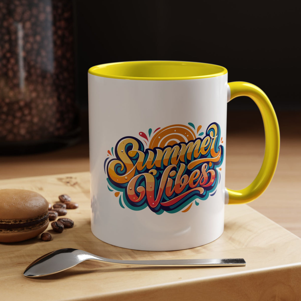 Summer Vibes Accent Coffee Mug, Colorful Mug for Summer, Beach Lover Gift, Fun Drinkware, Unique Kitchen Decor