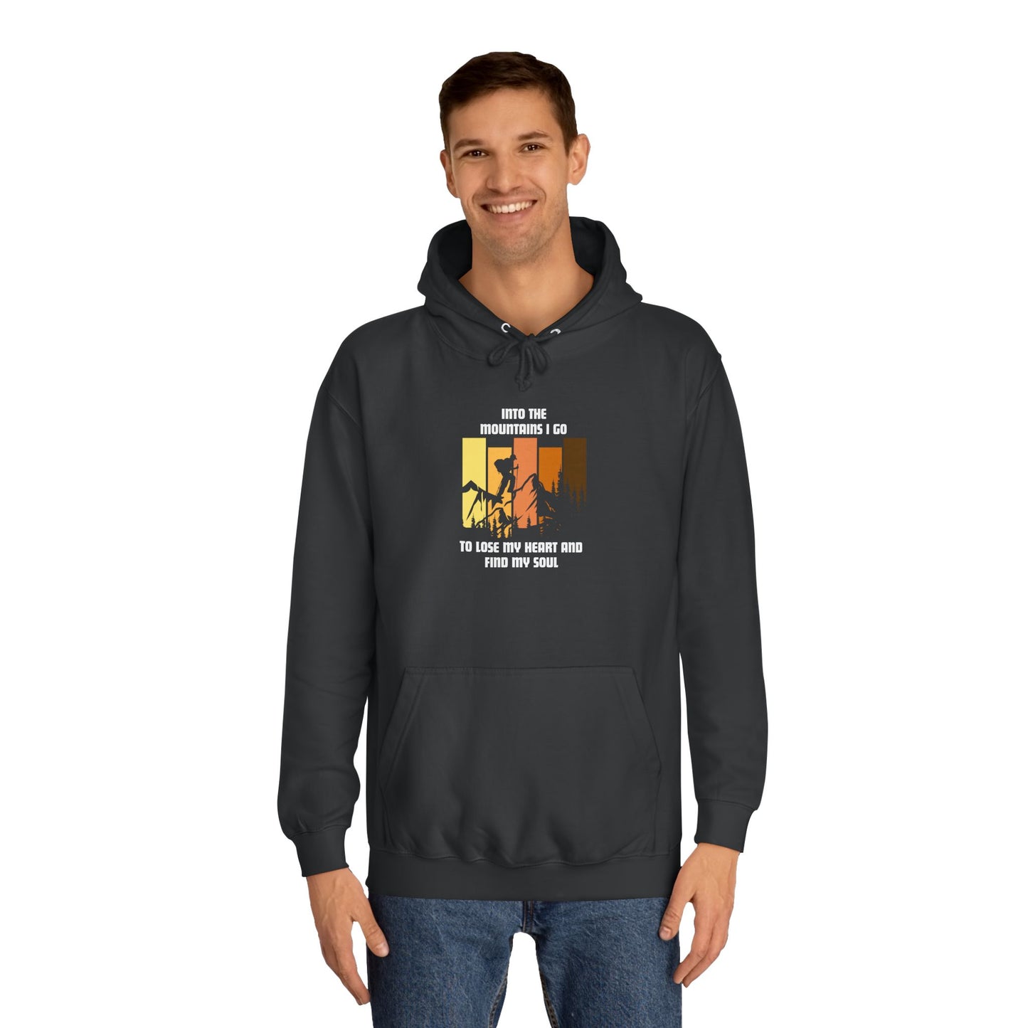 Mountain Lovers Unisex College Hoodie - 'Into the Mountains I Go' Design